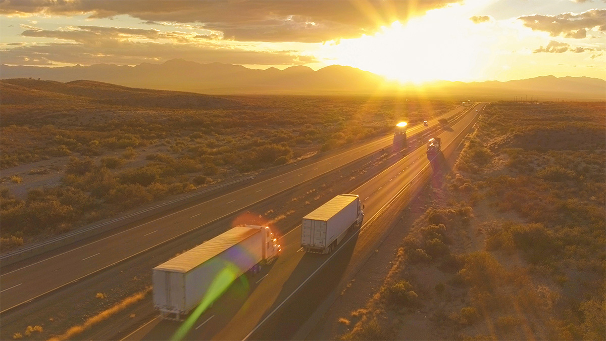 Truck Driving Sunset